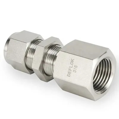 Female Bulkhead Fitting 316 Ss Compression Stainless Steel Pipe Fitting Swagelok Type Double Ferrule Tube Fitting NPT Bulkhead Female Connector