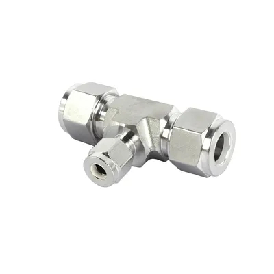 SS304 SS316 SS316L Twin Ferrules Inch and Metric Tube Fittings Reducing Stainless Steel Pipe Fitting Union Tees