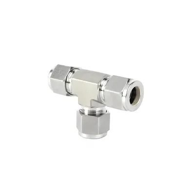 SS304 SS316 SS316L Twin Ferrules Inch and Metric Tube Stainless Steel Pipe Fittings Equal Union Tees