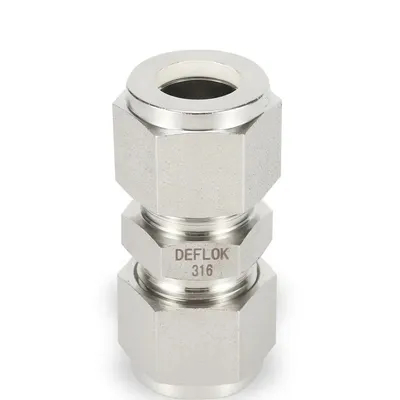 Compression 316 Ss Tube to Tube Union Fitting Size1/4"Od 6000psi NPT Thread Type Double Ferrule Straight Hydraulic Stainless Steel Pipe Fittings