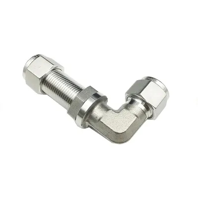 Factory Supply Stainless Pipe Fitting Steel Silver Plated Double Ferrules Tube Fittings Bulkhead Elbow